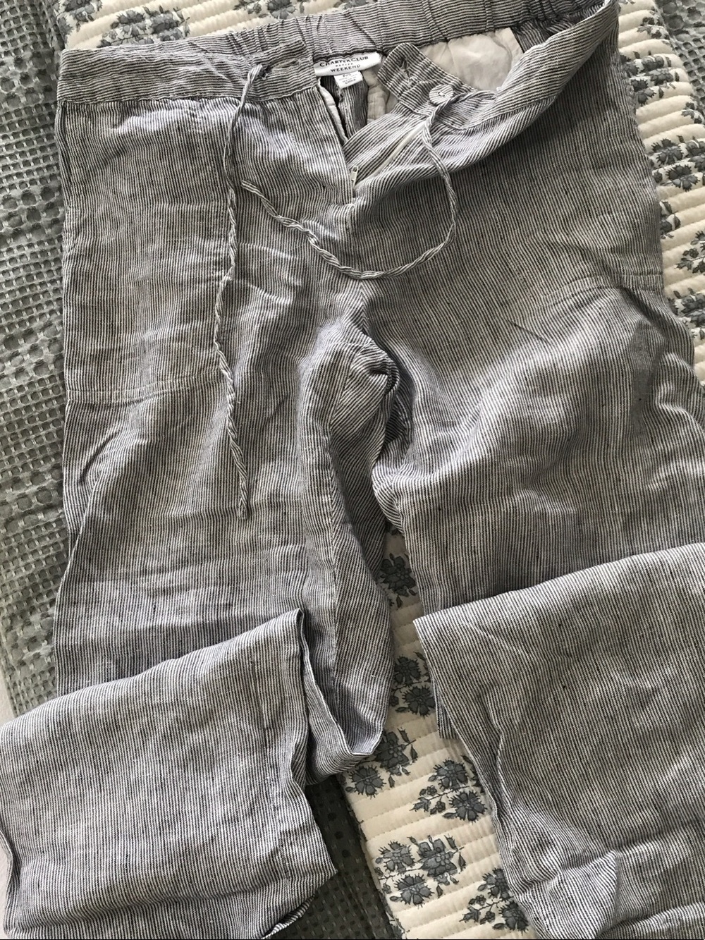 Light Gray Pinstripe Linen-Blend women’s  Pants